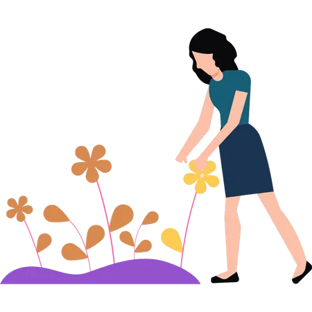 Girl looking at spring flowers  Illustration