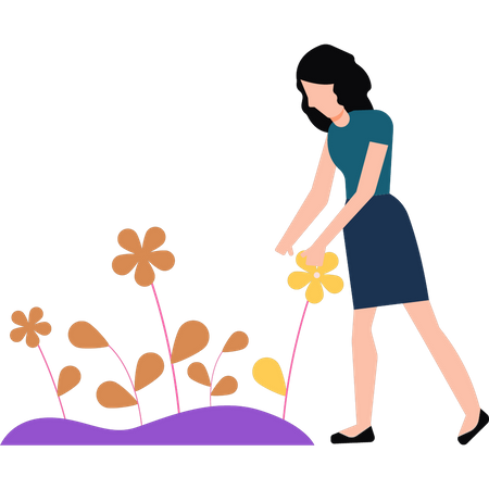 Girl looking at spring flowers  Illustration