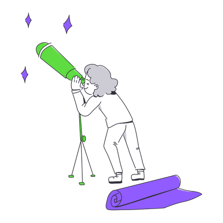 Girl looking at stars through telescope  イラスト