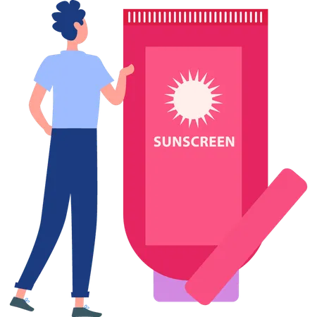 The Boy Is Looking At The Sunscreen Illustration