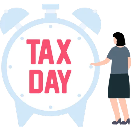 Girl looking at Tax Day reminder  Illustration