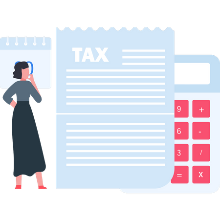 Girl looking at tax document  Illustration