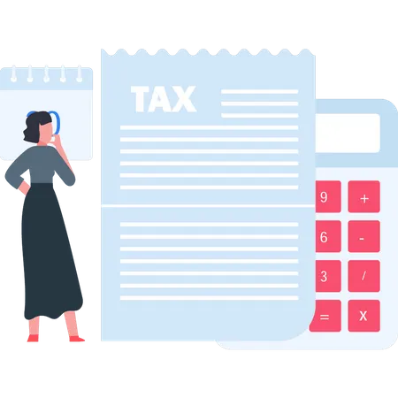 The Girl Is Looking At The Tax Document Illustration