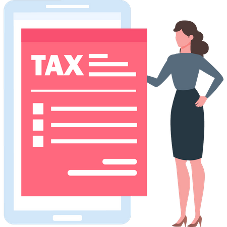 Girl looking at tax document on mobile  Illustration