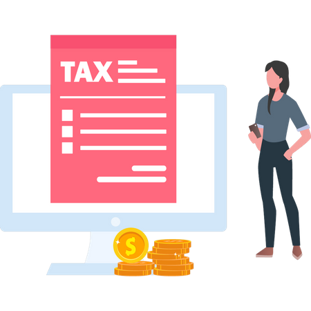 Girl looking at tax sheet  Illustration