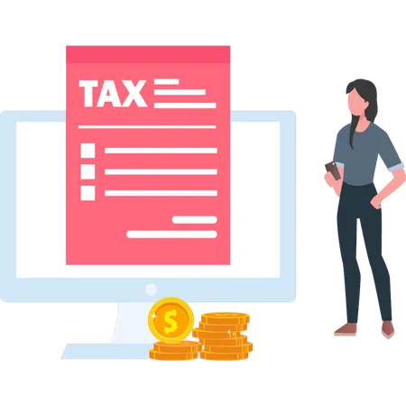 Girl looking at tax sheet  Illustration