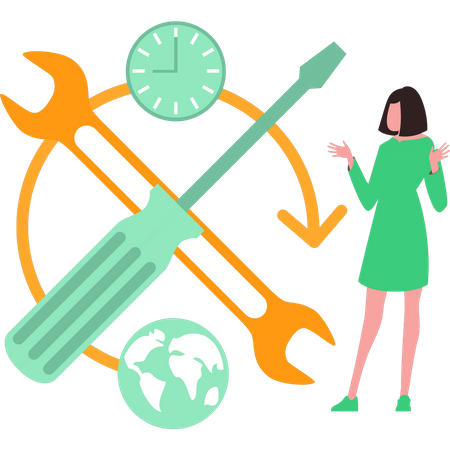 Girl Looking at Tech Service  イラスト