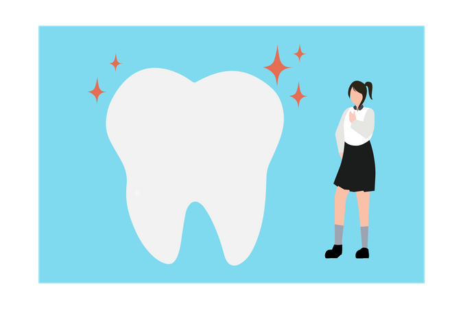 Girl looking at teeth  Illustration