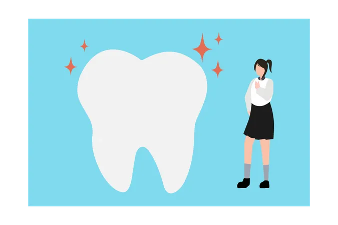 Girl looking at teeth  Illustration