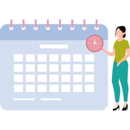 Girl looking at the calendar reminder  Illustration