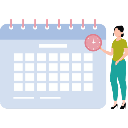 Girl looking at the calendar reminder  Illustration