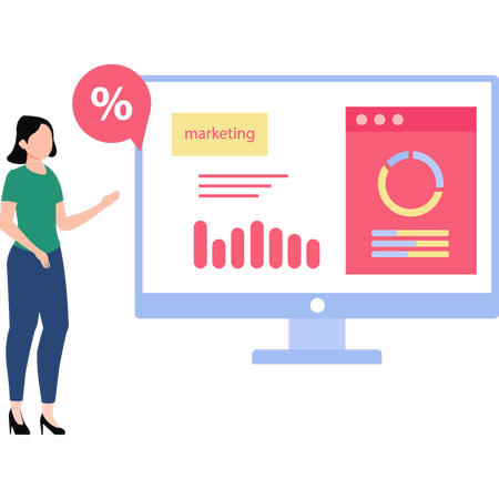 Girl looking at the marketing graph  Illustration