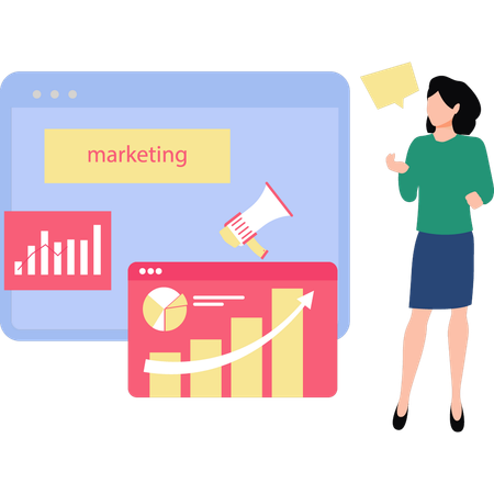 Girl looking at the marketing graph  Illustration