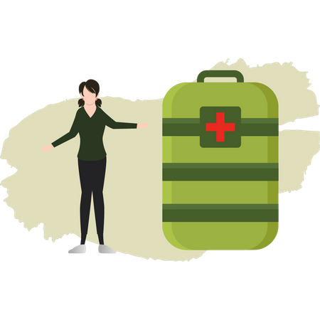 Girl Looking At The Medical Kit  Illustration