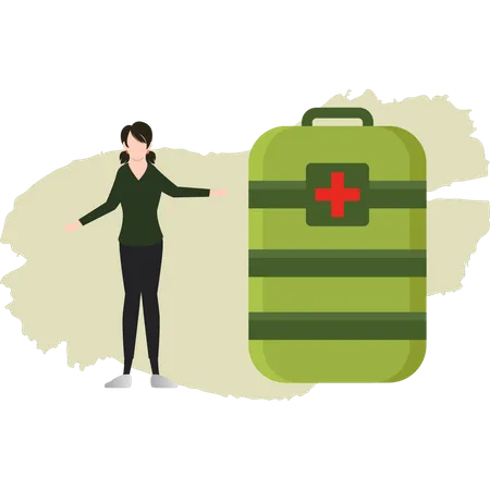 Girl Looking At The Medical Kit  Illustration