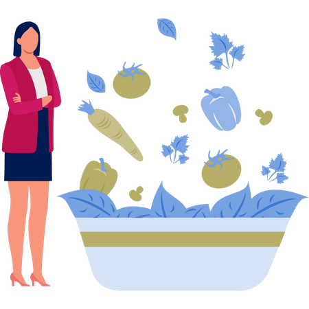 Girl looking at vegetable bowl  Illustration