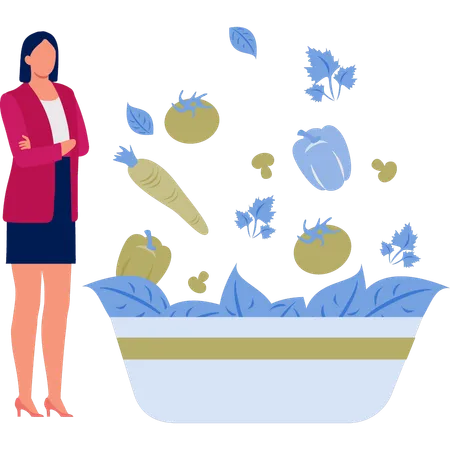 Girl looking at vegetable bowl  Illustration