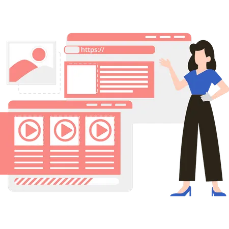 Girl looking at video layout Illustration