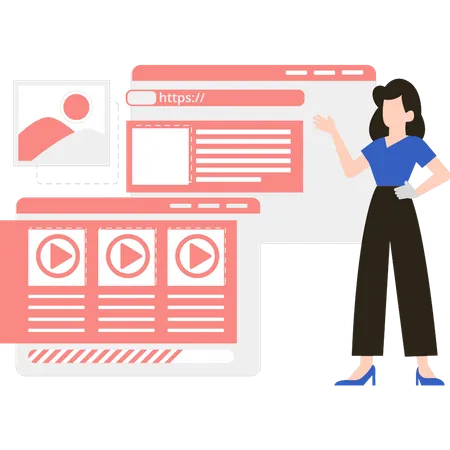 Girl looking at video layout  Illustration