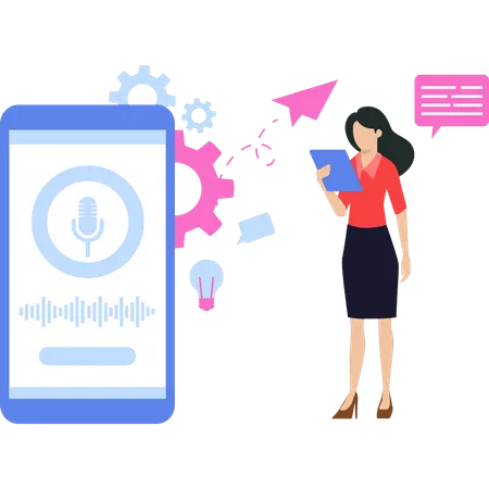 Girl looking at Voice app  Illustration