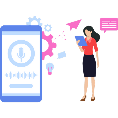 Girl looking at Voice app  Illustration