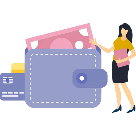 Girl Looking At Wallet  Illustration