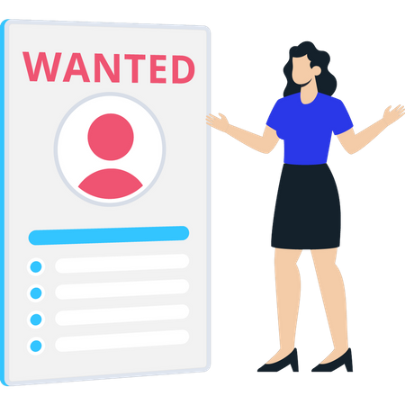 Girl looking at wanted list  Illustration