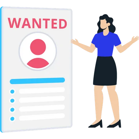 Girl looking at wanted list  Illustration