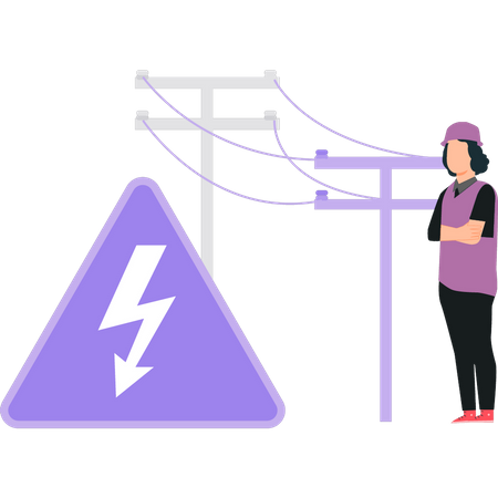 Girl looking at warning sign  Illustration