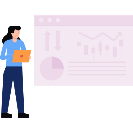 Girl looking at web page chart graph  Illustration