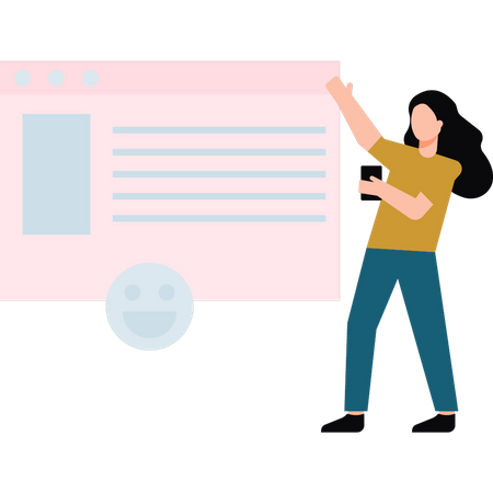 Girl looking at web page reviews  Illustration
