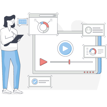 Girl Looking At Web Video  Illustration