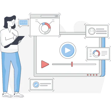Girl Looking At Web Video  Illustration