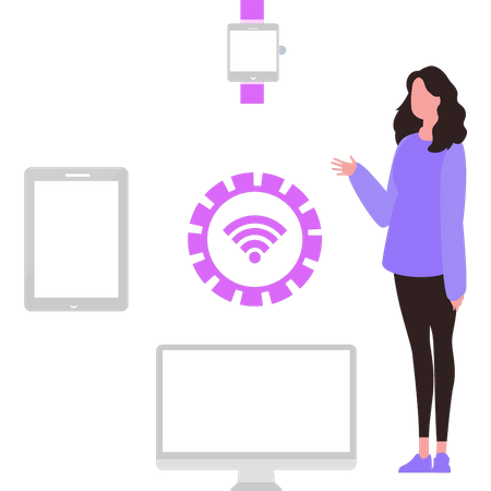 Girl looking at Wi-Fi devices  Illustration