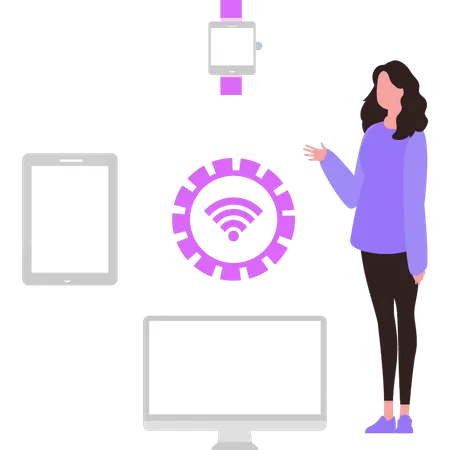 Girl looking at Wi-Fi devices  Illustration