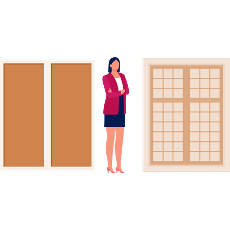 Girl looking at window building exterior  Illustration