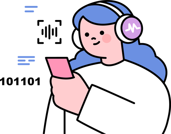 Girl looking binary code in mobile  Illustration
