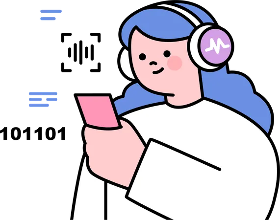 Girl looking binary code in mobile  Illustration