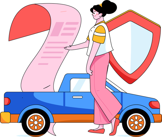 Girl looking car insurance paper  Illustration