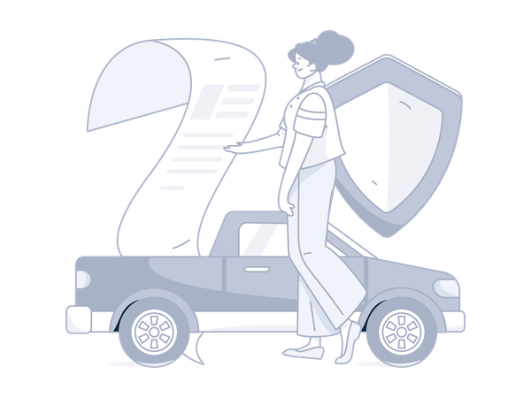 Girl looking car insurance paper  Illustration