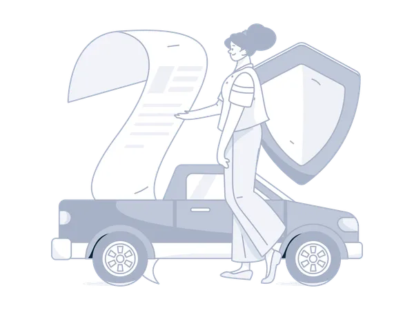 Girl looking car insurance paper  Illustration