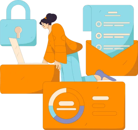 Girl looking Data Security on laptop  Illustration