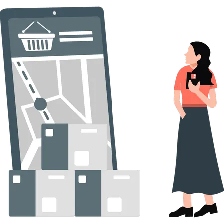 Girl looking delivery location  Illustration