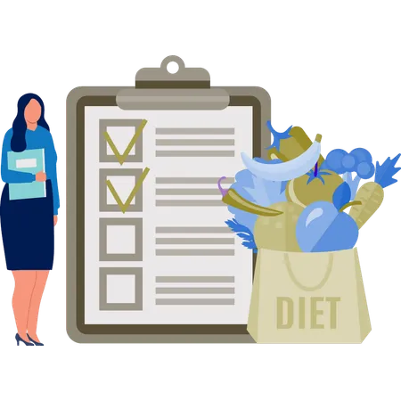 Girl looking diet plan chat  Illustration