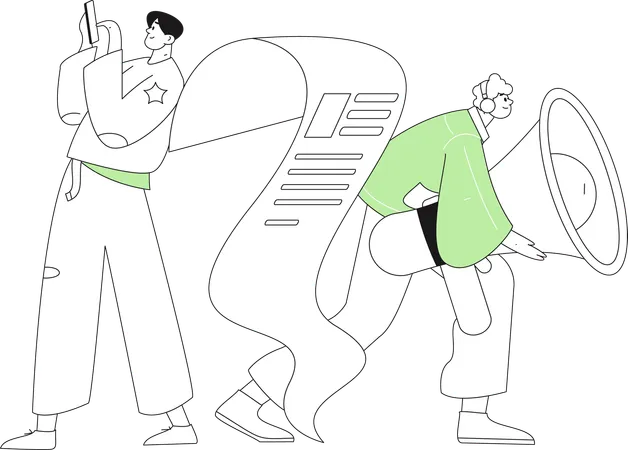모바일에서 디지털 채용 양식을 보고 있는 소녀  일러스트레이션