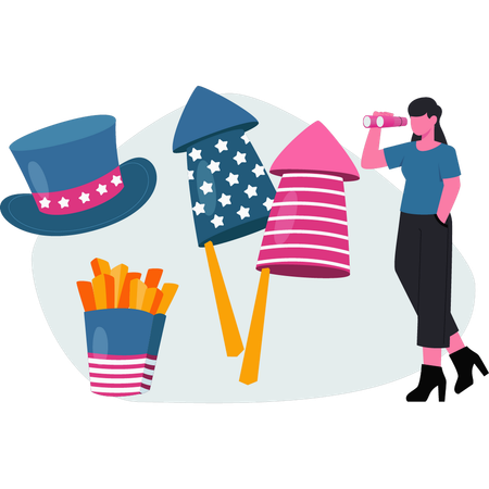 Girl  looking firework  Illustration