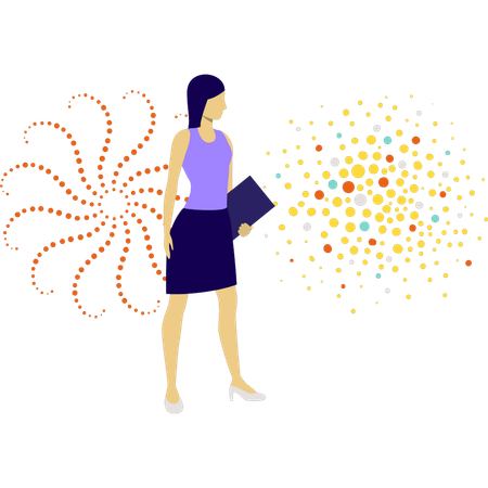 Girl looking fireworks  Illustration