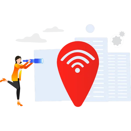 Girl looking for a Wifi hotspot  Illustration