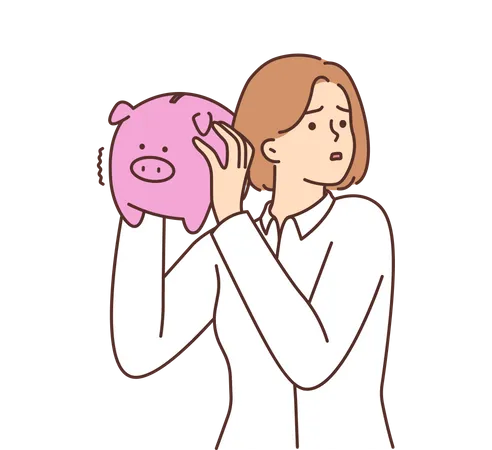 Girl looking for money in piggy bank Illustration