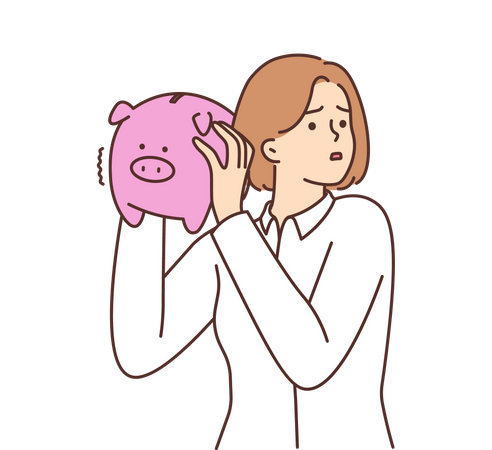 Girl looking for money in piggy bank  Illustration